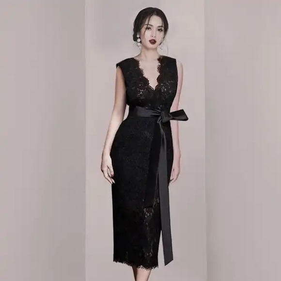 Black Bodycon Lace Long Dresses Size S - Picture 2 of 3